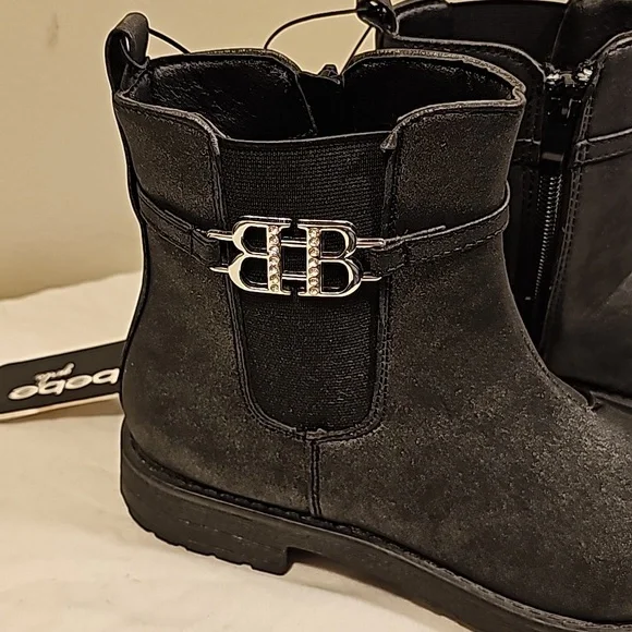 Dress boots stylish booties size 1 / 2 / 13 new black BEBE Girls LOW HEEL - Picture 4 of 9